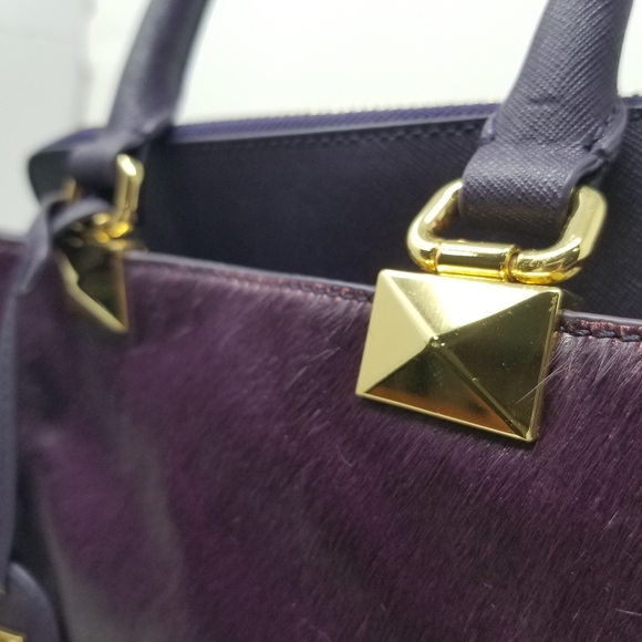 Bagley Mischka Purple Calf Hair Fur & Gold Handbag & Crossbody Bag - Picture 8 of 16